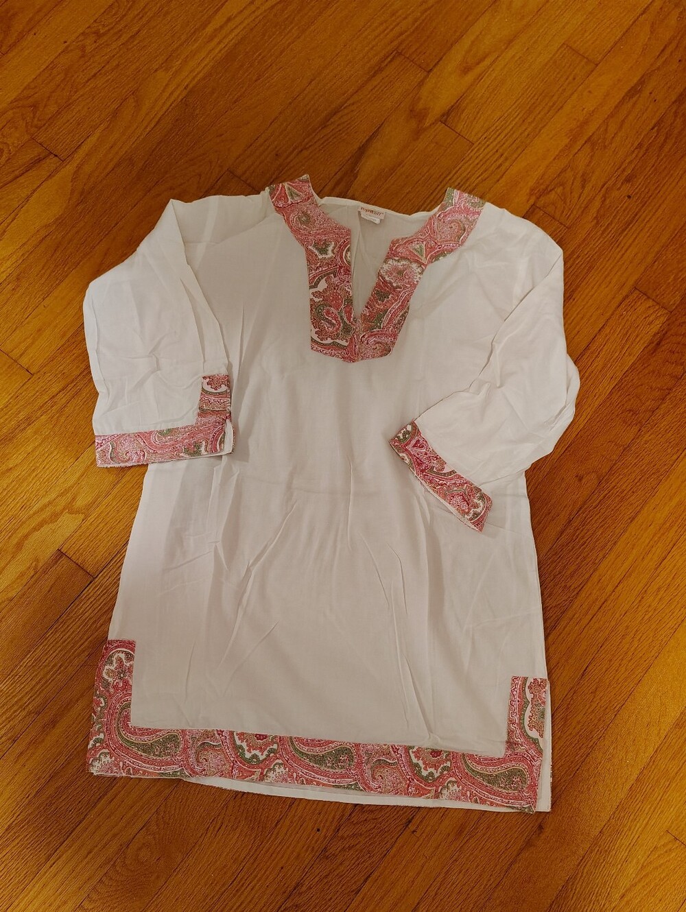 White Blouse with Pink Paisley Trim